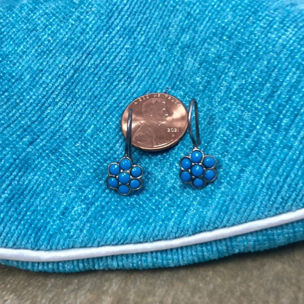 Silver and Turquoise Flower Earrings